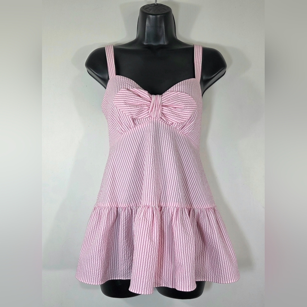 NEW KATE SPADE SEERSUCKER STRIPE BOW TOP BLOUSE.